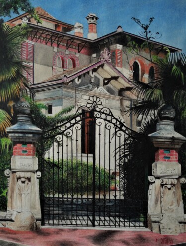 Desenho intitulada "ARCACHON (villa Ale…" por Patrick Casado, Obras de arte originais, Lápis