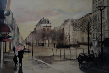 Pintura titulada "Paris sous la pluie" por Patrick Casado, Obra de arte original, Lápiz