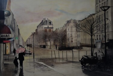 Schilderij getiteld "Paris sous la pluie" door Patrick Casado, Origineel Kunstwerk, Potlood