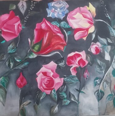 제목이 "Rose"인 미술작품 Casandra Vasile로, 원작, 기름 나무 들것 프레임에 장착됨
