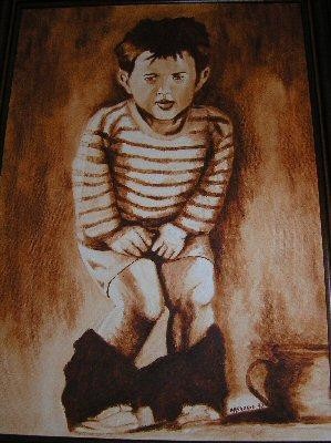Peinture intitulée "gamin qui fait pipi" par Roberto Casanova, Œuvre d'art originale
