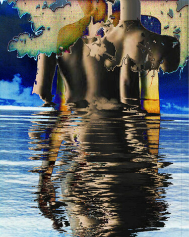 Digital Arts titled "Girl in PNG Sunset" by Casey Herman, Original Artwork, Photo Montage