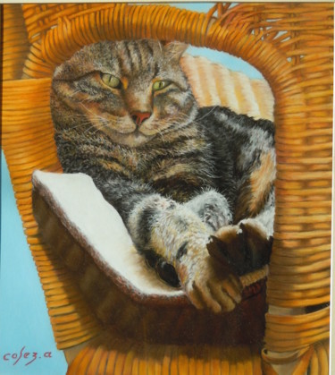 Painting titled "LE CHAT" by Casez, Original Artwork, Pastel