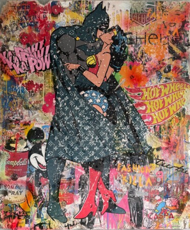 Schilderij getiteld "Bat Wonder Kiss on…" door Caspa, Origineel Kunstwerk, Beton