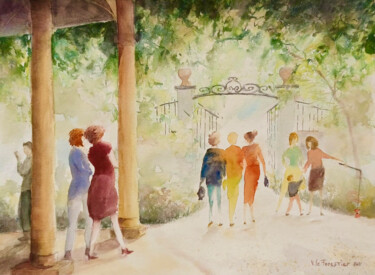 Peinture intitulée "Parc ensoleillé" par Le Forestier, Œuvre d'art originale, Aquarelle