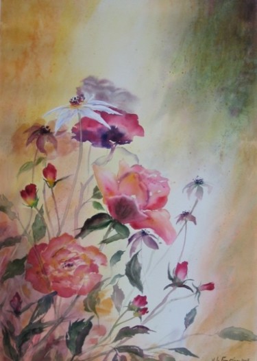 Peinture intitulée "Roses de côté" par Le Forestier, Œuvre d'art originale