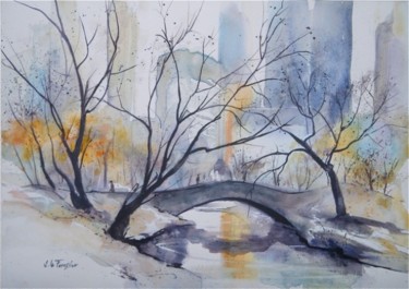 Peinture intitulée "Pont à Central Park" par Le Forestier, Œuvre d'art originale