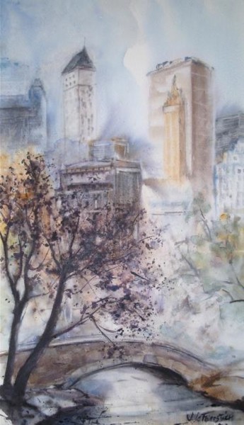 Peinture intitulée "Arbres et pont à Ce…" par Le Forestier, Œuvre d'art originale