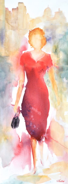 Peinture intitulée "Robe rouge - 3" par Le Forestier, Œuvre d'art originale, Aquarelle