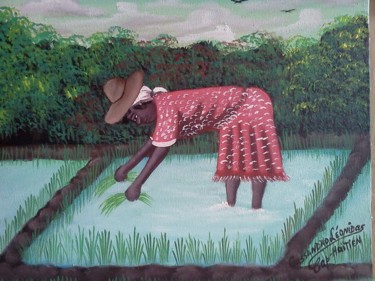 Peinture intitulée "Recolte de riz" par Cassandro Leonidas, Œuvre d'art originale, Acrylique
