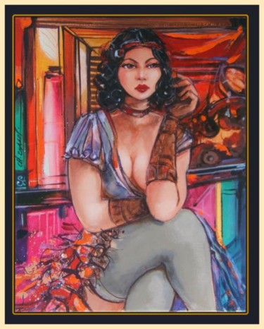 Peinture intitulée "L'hotesse" par Christophe Cassel, Œuvre d'art originale, Huile