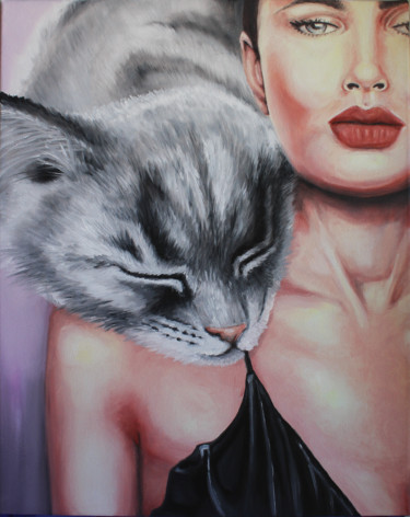 Painting titled "Gata Maior (Cat Maj…" by Cassia Naomi, Original Artwork, Oil