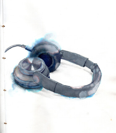 Dessin intitulée "Phantom Headphones" par Cassia Naomi, Œuvre d'art originale, Marqueur
