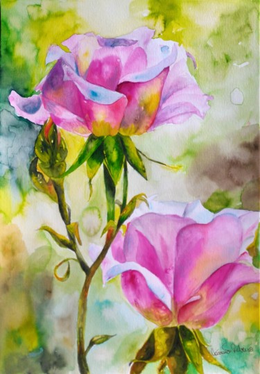 Pintura intitulada "Rosas Aquarela" por Cássia Ribeiro, Obras de arte originais, Acrílico