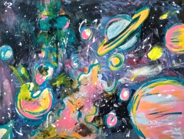 Schilderij getiteld "Planetary Eyes" door Cassie Burgan, Origineel Kunstwerk, Acryl