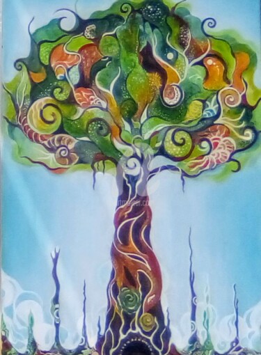 Картина под названием "Arbre de vie" - Cassio-Galet, Подлинное произведение искусства, Акрил Установлен на Деревянная рама д…
