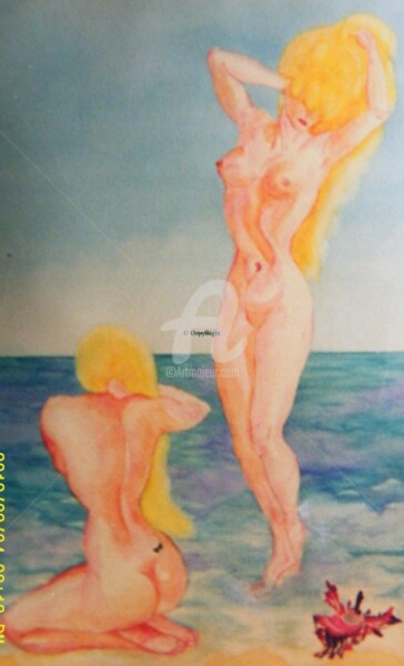 Peinture intitulée "Les baigneuses" par Cassio-Galet, Œuvre d'art originale, Aquarelle