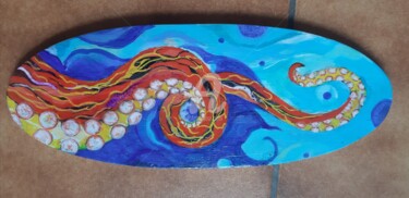 Painting titled "Planche de surf" by Cassio-Galet, Original Artwork, Acrylic Mounted on Other rigid panel