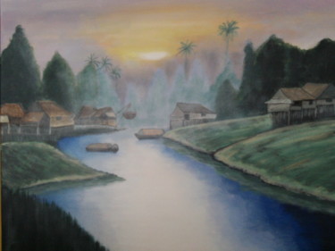 Peinture intitulée "paysage thaïlandais" par Castafio, Œuvre d'art originale, Huile
