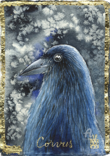 Peinture intitulée "corvus" par Castel Yvonne, Œuvre d'art originale, Aquarelle
