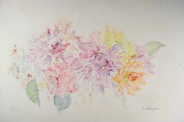 Peinture intitulée "Dahlias de septembre" par Catherine Claude, Œuvre d'art originale, Aquarelle