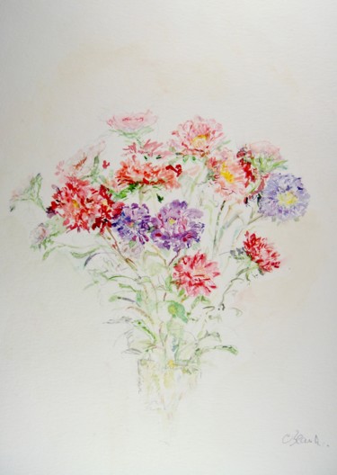 Malerei mit dem Titel "Colorés et joyeux" von Catherine Claude, Original-Kunstwerk, Aquarell