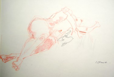 Drawing titled "Dame allongée" by Catherine Claude, Original Artwork, Pencil