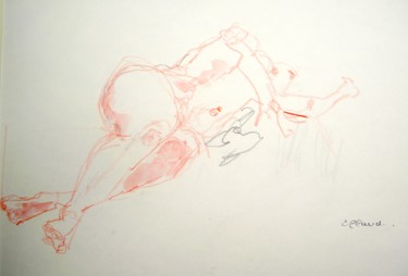 Dessin intitulée "Dame allongée" par Catherine Claude, Œuvre d'art originale, Crayon