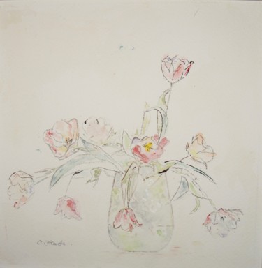 Peinture intitulée "Bouquet de tulipes…" par Catherine Claude, Œuvre d'art originale, Encre