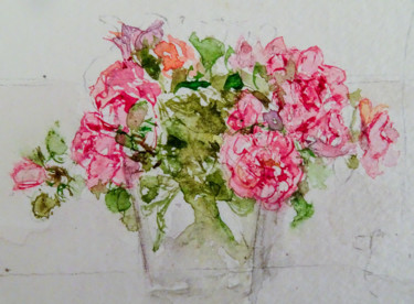 Painting titled "Petites roses de Ro…" by Catherine Claude, Original Artwork, Watercolor