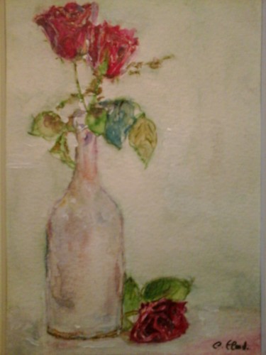 Painting titled "roses rouges" by Catherine Claude, Original Artwork, Watercolor