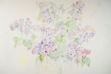 Painting titled "lilas timides" by Catherine Claude, Original Artwork, Watercolor