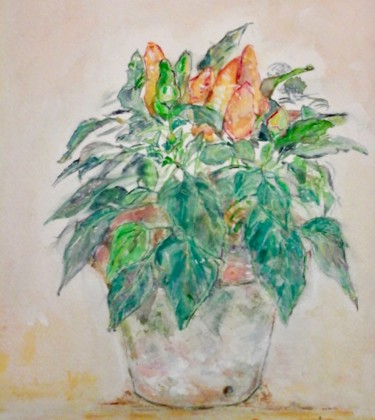 Peinture intitulée "petits poivrons jol…" par Catherine Claude, Œuvre d'art originale, Aquarelle