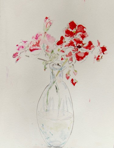 Peinture intitulée "Bouquet stylisé" par Catherine Claude, Œuvre d'art originale, Aquarelle