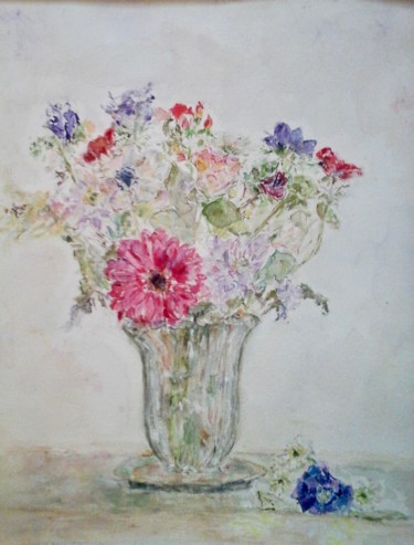 Painting titled "Le vase de maman" by Catherine Claude, Original Artwork, Watercolor