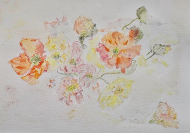 Painting titled "Bouquet de pavots" by Catherine Claude, Original Artwork, Watercolor