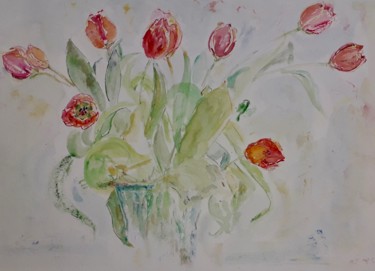 Painting titled "Tulipes d'automne" by Catherine Claude, Original Artwork, Watercolor