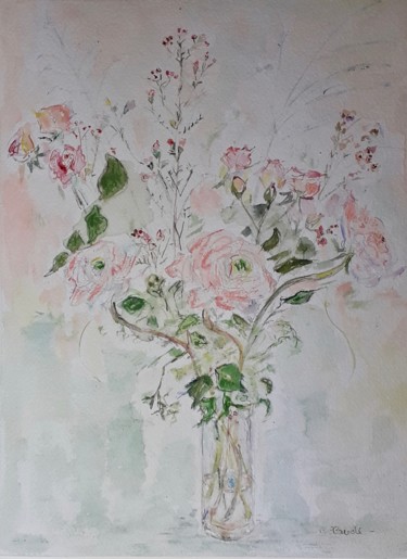 Painting titled "bouquet de renoncul…" by Catherine Claude, Original Artwork, Watercolor
