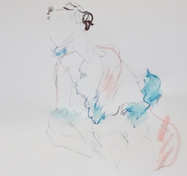 Dessin intitulée "Le boa bleu 1" par Catherine Claude, Œuvre d'art originale, Crayon