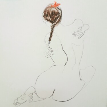 Desenho intitulada "Jeune femme à la tr…" por Catherine Claude, Obras de arte originais, Lápis