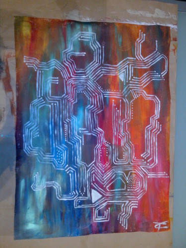 Peinture intitulée "circuit imprimée" par Cata13, Œuvre d'art originale, Huile