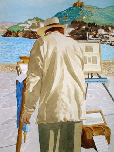 Painting titled "A painter working i…" by Peindre En Catalogne, Original Artwork, Oil