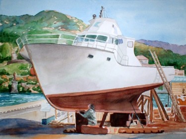 Peinture intitulée "Cale sèche à Port-V…" par Peindre En Catalogne, Œuvre d'art originale, Huile