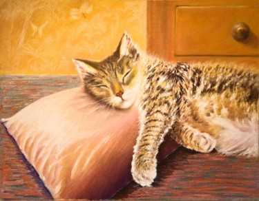 Peinture intitulée "Le sommeil du chat" par Peindre En Catalogne, Œuvre d'art originale, Huile