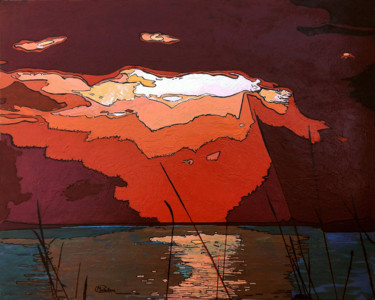 "Lago di Fogliano, tramonto" Pittura intitolato ""Lago di Fogliano,…" da Cataldo Motolese, Opera d'arte originale, Acrilico Montato su Barella di tela