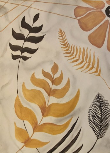 Painting titled "Golden leaves" by Catarina Brito, Original Artwork, Watercolor