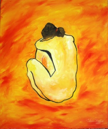 Painting titled "Nú laranja" by Catarina Ribeiro, Original Artwork