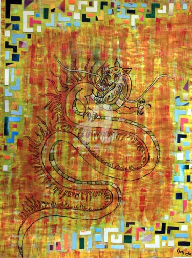 Peinture intitulée "dragon 1" par Catarts, Œuvre d'art originale, Gouache