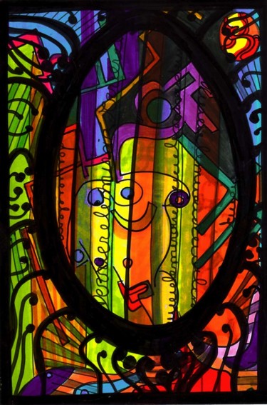 Drawing titled "Derriere le miroir" by Catb, Original Artwork, Marker