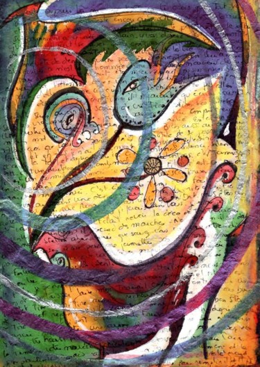 Peinture intitulée "masque-champetre" par Catb, Œuvre d'art originale, Aquarelle